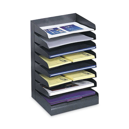 Steel Horizontal-Tray Desktop Sorter, Eight Sections, Letter Size Files, 12" x 9.5" x 17.75", Black