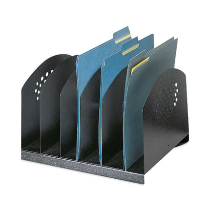 Steel Vertical-Rack Desktop Sorter, Six Sections, Letter Size Files, 12.25" x 11.25" x 8", Black