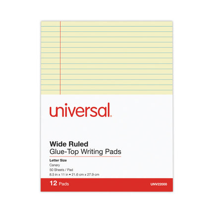 Glue Top Pads, Wide/legal Rule, 50 Canary-Yellow 8.5 X 11 Sheets, Dozen