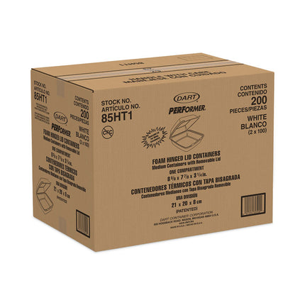 Insulated Foam Hinged Lid Containers, 7.96 x 8.36 x 3.2, White, 100/Pack, 2 Packs/Carton