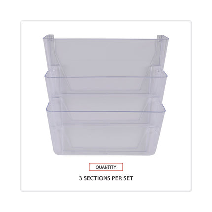 Wall Files, 3 Sections, Letter Size, 13" x 4" x 14", Clear, 3/Set