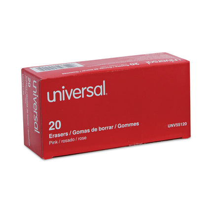 Bevel Block Erasers, For Pencil Marks, Slanted-Edge Rectangular Block, Large, Pink, 20/Pack