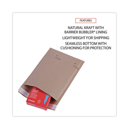 Natural Self-Seal Cushioned Mailer, #0, Barrier Bubble Air Cell Cushion, Self-Adhesive Closure, 6 x 10, Kraft, 200/Carton