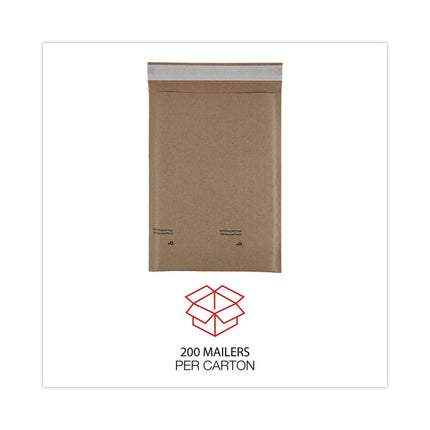 Natural Self-Seal Cushioned Mailer, #0, Barrier Bubble Air Cell Cushion, Self-Adhesive Closure, 6 x 10, Kraft, 200/Carton