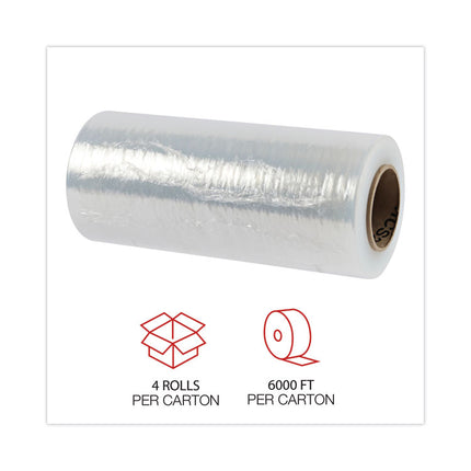 Handwrap Stretch Film, 12" x 1,500 ft Roll, 20 mic (80-Gauge), Clear, 4/Carton