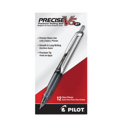Precise V5RT Rollerball Pen, Retractable, Extra-Fine 0.5 mm, Black Ink, Black Barrel