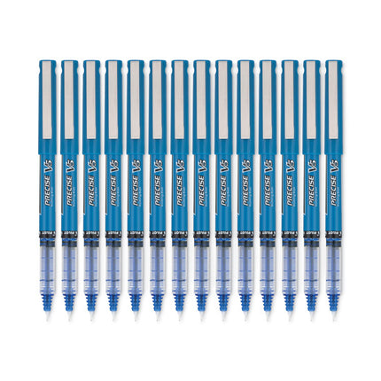Precise V5 Rollerball Pen, Stick, Extra-Fine 0.5 mm, Blue Ink, Blue/Clear Barrel, Dozen