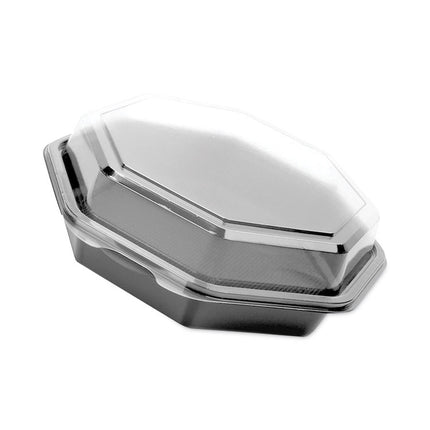 Creative Carryouts OctaView Hinged Lid Containers, 7.5 x 8 x 2.4, Black/Clear, Plastic, 100/Carton