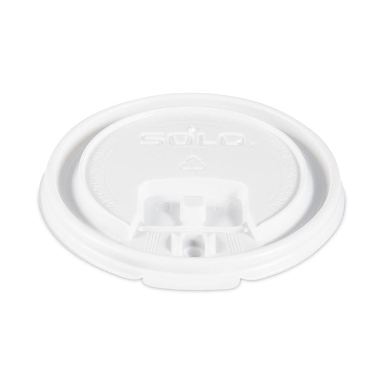 Lift Back and Lock Tab Lids for Paper Cups, Fits 8 oz Hot Cups, Plastic, White, 100/Sleeve, 10 Sleeves/Carton