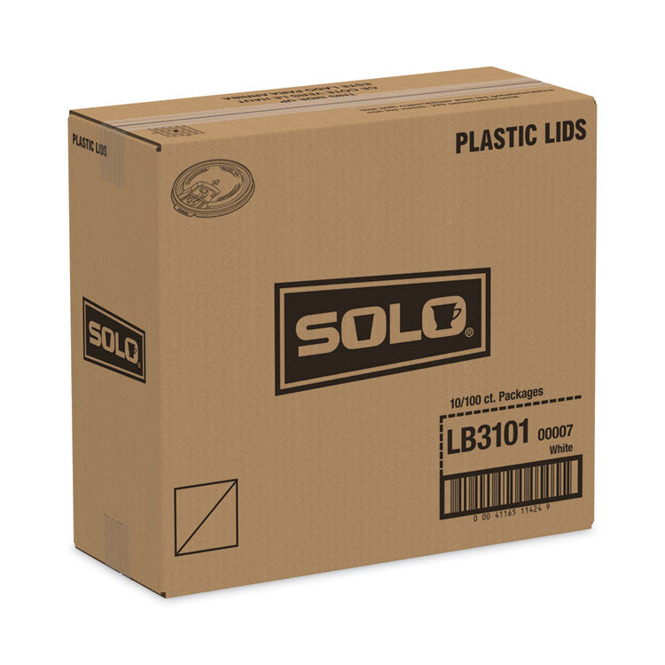 Lift Back and Lock Tab Lids for Paper Cups, Fits 10 oz Hot Cups, Plastic, White, 100/Sleeve, 10 Sleeves/Carton