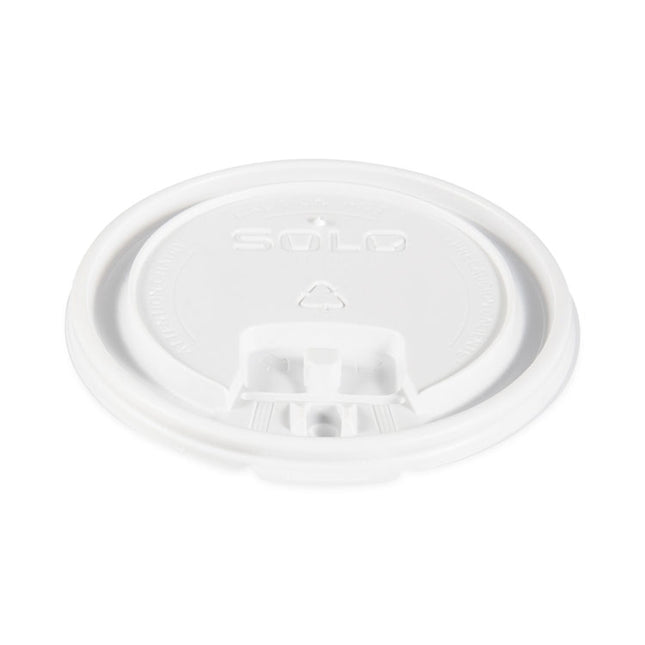 Lift Back and Lock Tab Lids for Paper Cups, Fits 10 oz to 24 oz Hot Cups, Plastic, White, 100/Sleeve, 10 Sleeves/Carton