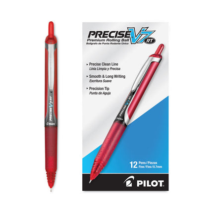 Precise V7RT Rollerball Pen, Retractable, Fine 0.7 mm, Red Ink, Red Barrel