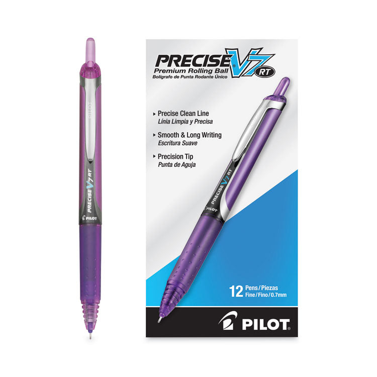 Precise V7RT Rollerball Pen, Retractable, Fine 0.7 mm, Purple Ink, Purple Barrel