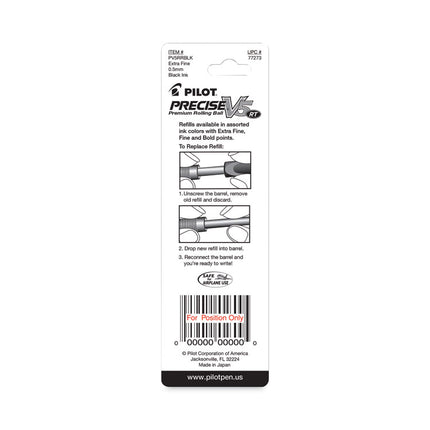 Refill For Pilot Precise V5 Rt Rolling Ball, Extra-Fine Conical Tip, Black Ink, 2/pack