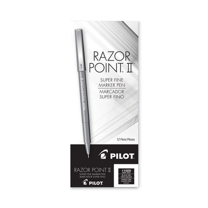 Razor Point II Super Fine Line Porous Point Pen, Stick, Super-Fine 0.2 mm, Black Ink, Black Barrel, Dozen