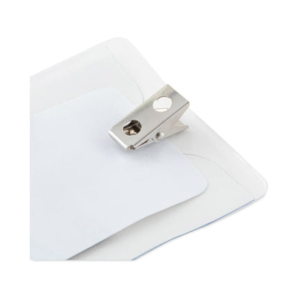 ID Badge Holders with Clip, Vertical, Clear 3.38" x 4.25" Holder, 3.13" x 3.75" Insert, 50/Pack