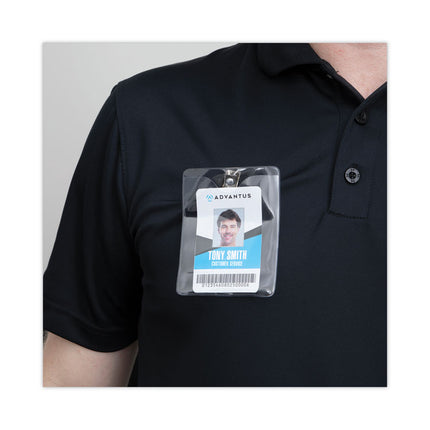 ID Badge Holders with Clip, Vertical, Clear 3.38" x 4.25" Holder, 3.13" x 3.75" Insert, 50/Pack