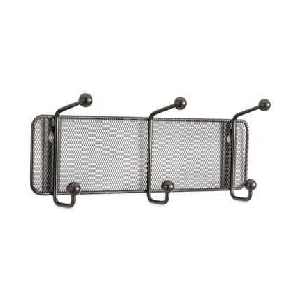 Onyx Mesh Wall Racks, 3 Hook, 14.75w x 3d x 5.5h, Black