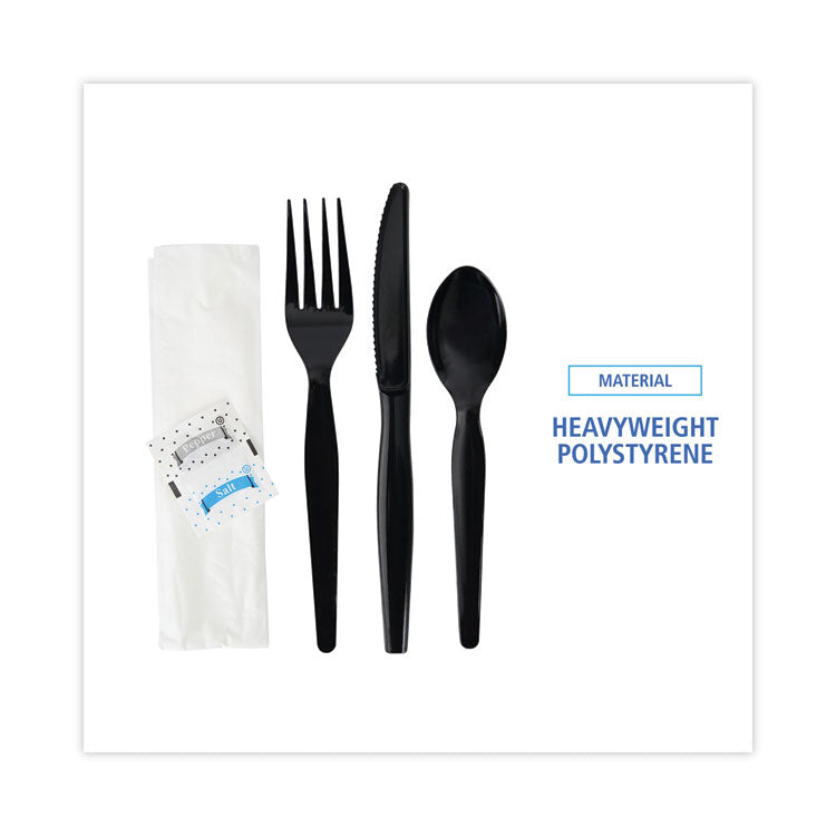 Empress Heavy Weight Cutlery Kit PP Knife Fork TS S&P Napkin Black 250 / cs