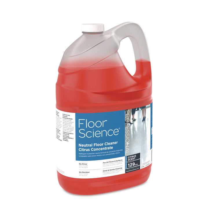 Floor Science Neutral Floor Cleaner Concentrate, Citrus Scent, 1 gal, 4/Carton