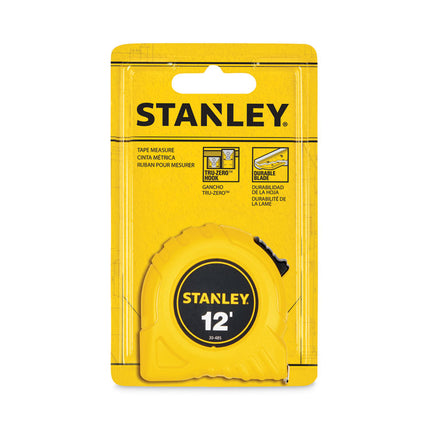 Power Return Tape Measure w/Belt Clip, 0. 12ft, Yellow