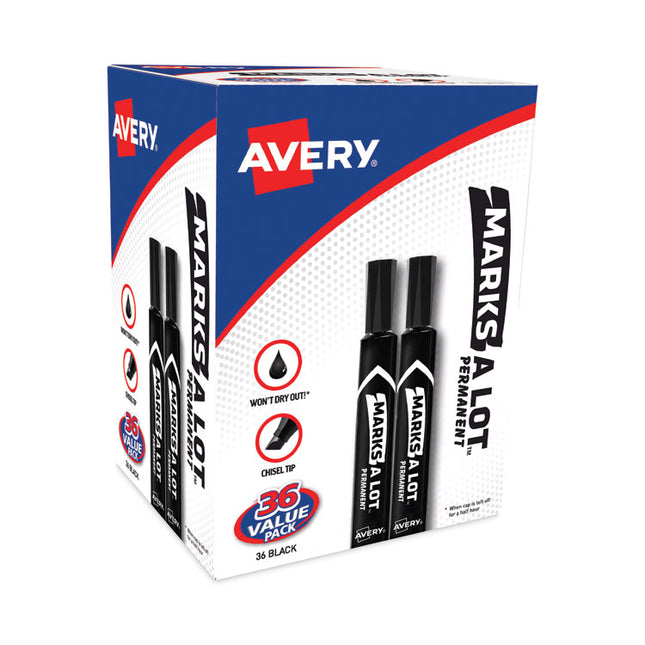 Marks A Lot Large Desk-Style Permanent Marker Value Pack, Broad Chisel Tip, Black, 36/pack (98206)