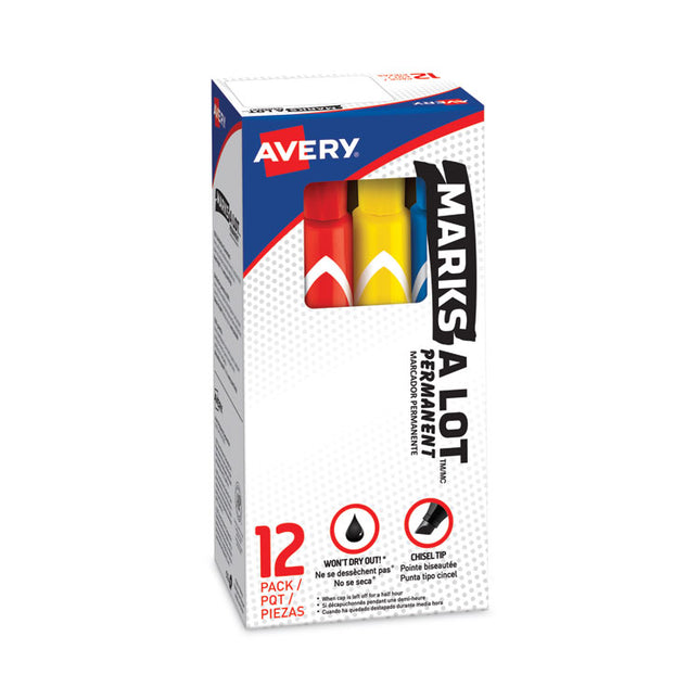 Marks A Lot Large Desk-Style Permanent Marker, Broad Chisel Tip, Assorted Colors, 12/set (24800)