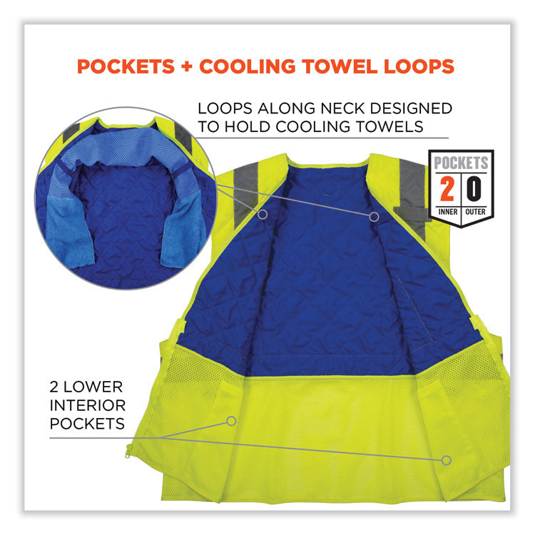 Chill-Its 6668 Class 2 Hi-Vis Safety Cooling Vest, Polymer, X-Large, Lime