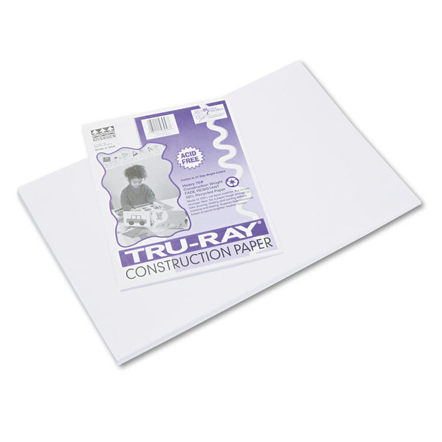Tru-Ray Construction Paper, 76 lb Text Weight, 12 x 18, White, 50/Pack