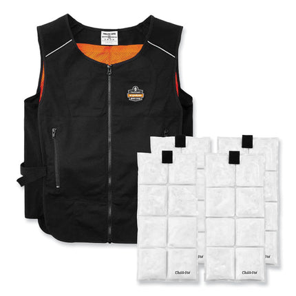 Chill-Its 6260 Lightweight Phase Change Cooling Vest with Packs, Cotton/Polyester, Small/Medium, Black