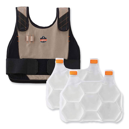 Chill-Its 6215 Premium FR Phase Change Cooling Vest with Packs, Modacrylic Cotton, Large/X-Large, Khaki