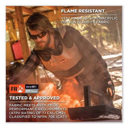 Chill-Its 6215 Premium FR Phase Change Cooling Vest with Packs, Modacrylic Cotton, Small/Medium, Orange