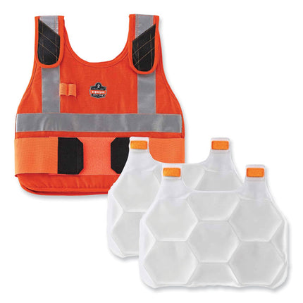 Chill-Its 6215 Premium FR Phase Change Cooling Vest with Packs, Modacrylic Cotton, Small/Medium, Orange