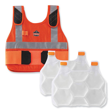 Chill-Its 6215 Premium FR Phase Change Cooling Vest with Packs, Modacrylic Cotton, Large/X-Large, Orange