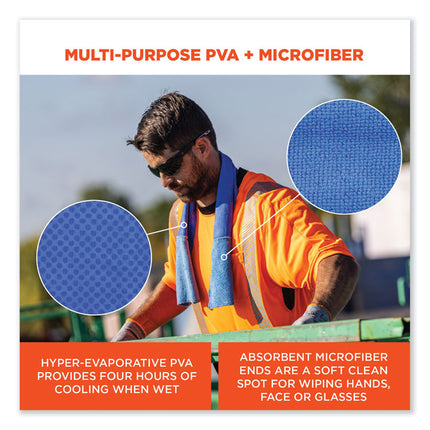 Chill-Its 6604 Multipurpose Cleaning Cooling Towel, 35 x 8, One Size Fit Most, Microfiber/PVA, Blue