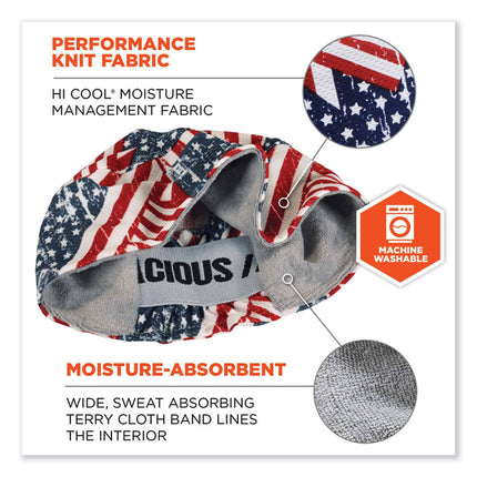 Chill-Its 6630 High-Performance Terry Cloth Skull Cap, Polyester, One Size Fits Most, Stars and Stripes