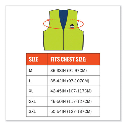 Chill-Its 6665 Embedded Polymer Cooling Vest with Zipper, Nylon/Polymer, Medium, Lime