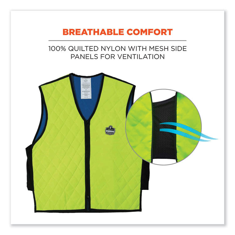 Chill-Its 6665 Embedded Polymer Cooling Vest with Zipper, Nylon/Polymer, X-Large, Lime