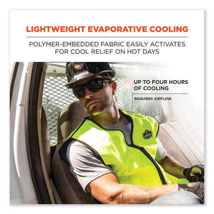 Chill-Its 6665 Embedded Polymer Cooling Vest with Zipper, Nylon/Polymer, 3X-Large, Lime