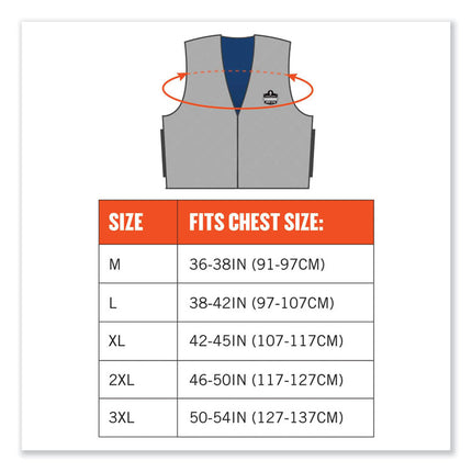 Chill-Its 6665 Embedded Polymer Cooling Vest with Zipper, Nylon/Polymer, X-Large, Gray