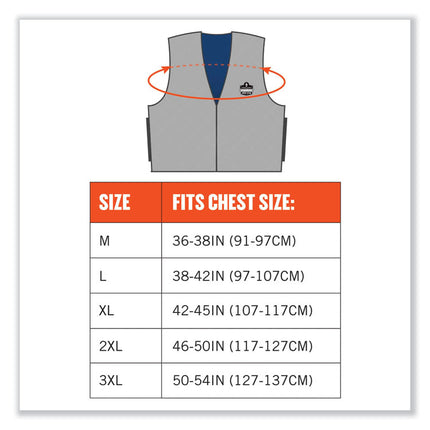 Chill-Its 6665 Embedded Polymer Cooling Vest with Zipper, Nylon/Polymer, 2X-Large, Gray