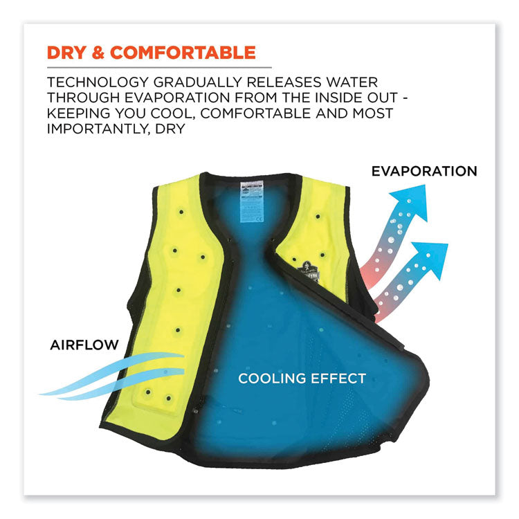 Chill-Its 6685 Premium Dry Evaporative Cooling Vest with Zipper, Nylon, Medium, Lime
