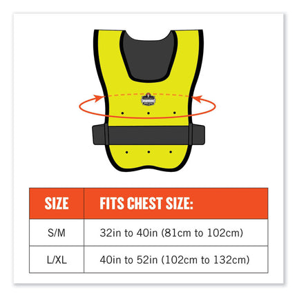 Chill-Its 6687 Economy Dry Evaporative Cooling Elastic Waist Vest, Nylon, Small/Medium, Lime