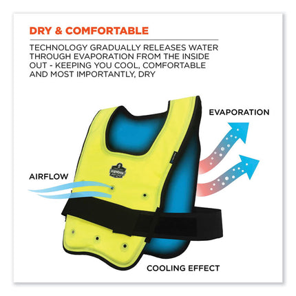 Chill-Its 6687 Economy Dry Evaporative Cooling Elastic Waist Vest, Nylon, Large/X-Large, Lime