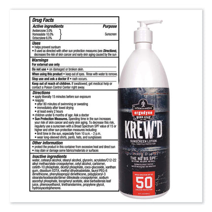Krewd 6355 SPF 50 Sunscreen Lotion, 32 oz Pump Bottle