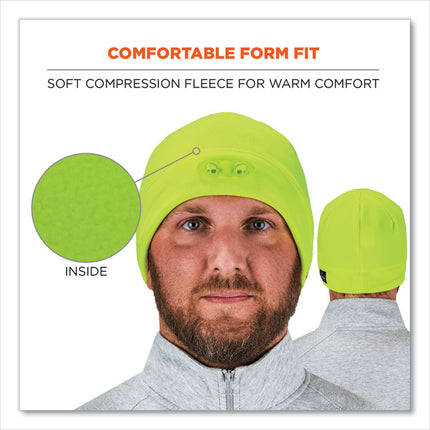 N-Ferno 6804 Skull Cap Winter Hat with LED Lights, One Size Fits Mosts, Lime