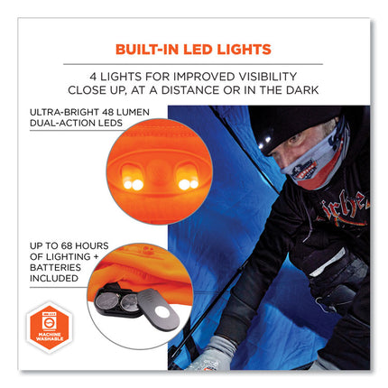 N-Ferno 6804 Skull Cap Winter Hat with LED Lights, One Size Fits Most, Orange