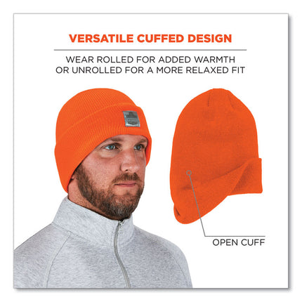 N-Ferno 6806 Cuffed Rib Knit Winter Hat, One Size Fits Most, Orange