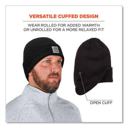 N-Ferno 6806 Cuffed Rib Knit Winter Hat, One Size Fits Most, Black