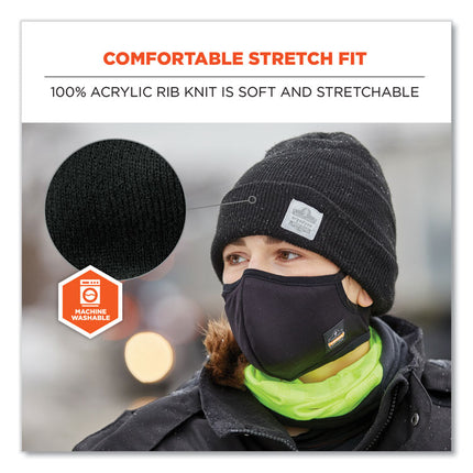 N-Ferno 6806 Cuffed Rib Knit Winter Hat, One Size Fits Most, Black